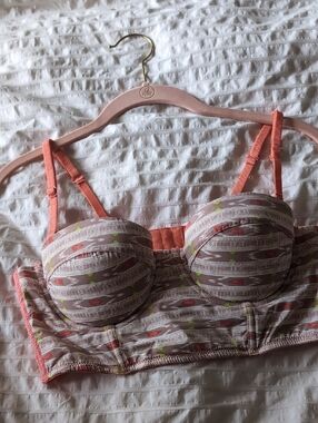 aerie Coral/Pink Patterned Longline Bra with Heart Motif
